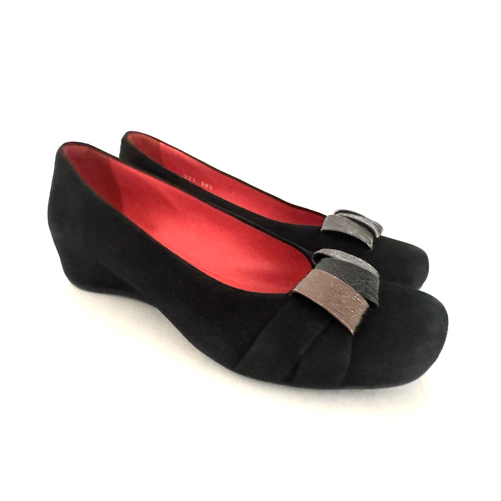 Pas Ole Rouge Shoes 38.5 US 7.5 Black Suede Accent Slip-On Wedge Loafers Italy